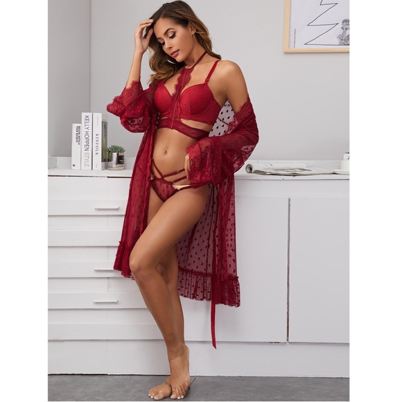 3 Piece Burgundy Lingerie Set - Picture 4 of 10